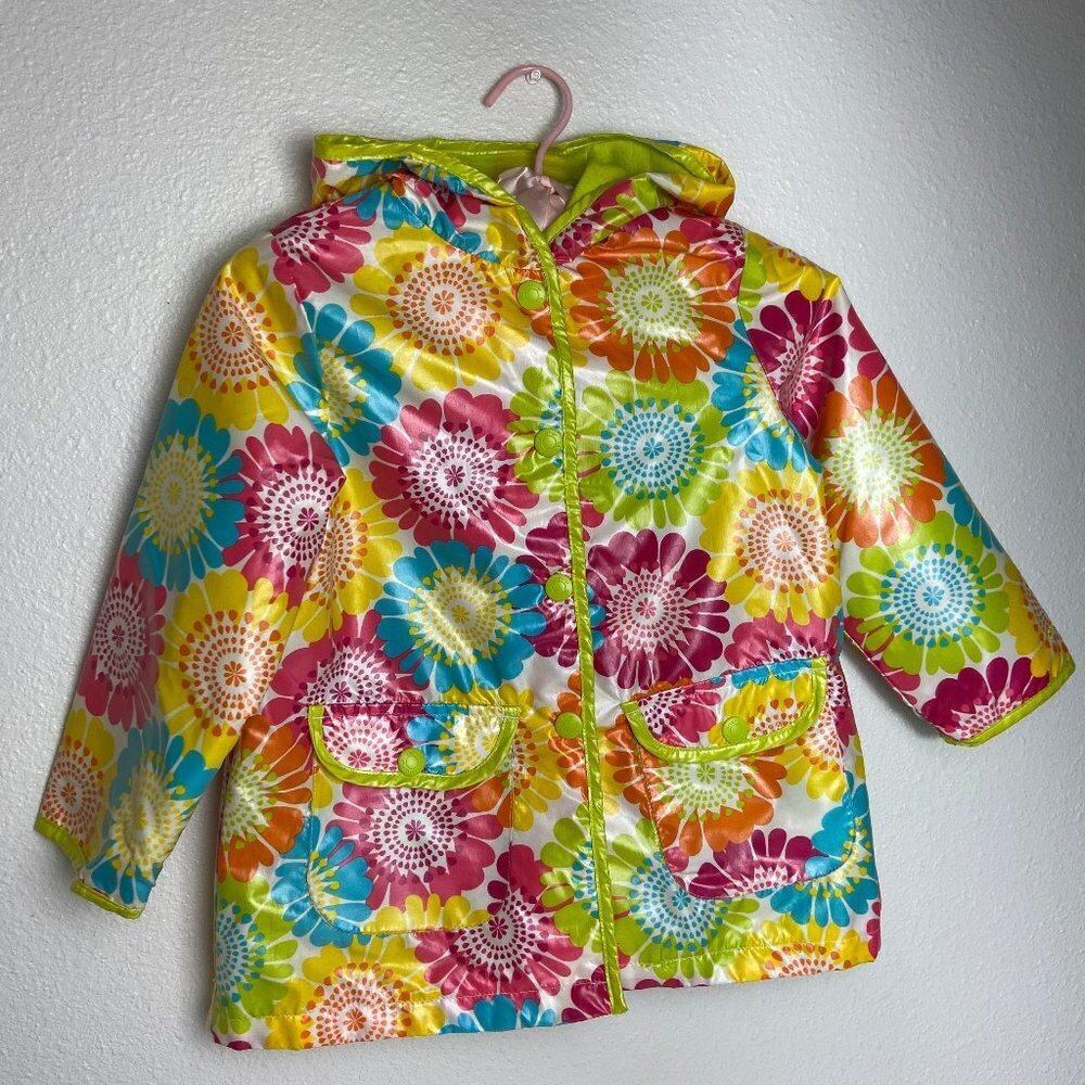 Carter's Girls Raincoat Colorful  Hood Pockets Size  M 5/6 Like NEW